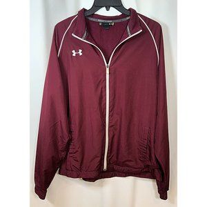 UNDER ARMOUR Womens Size Large Maroon Red Full Zip Warm Up Athletic Track Jacket